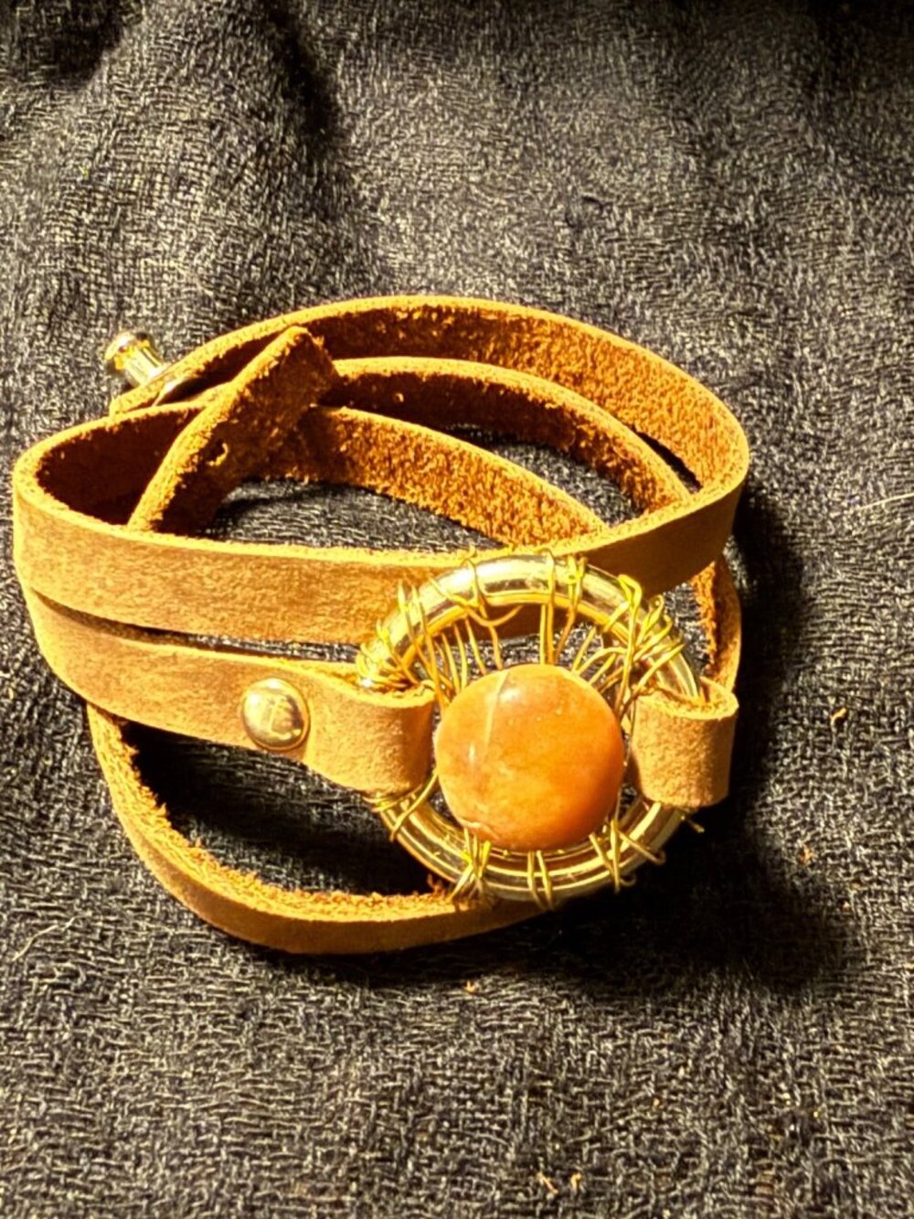 Port Townsend Sunset – Beach Stone Leather Wrap Bracelet